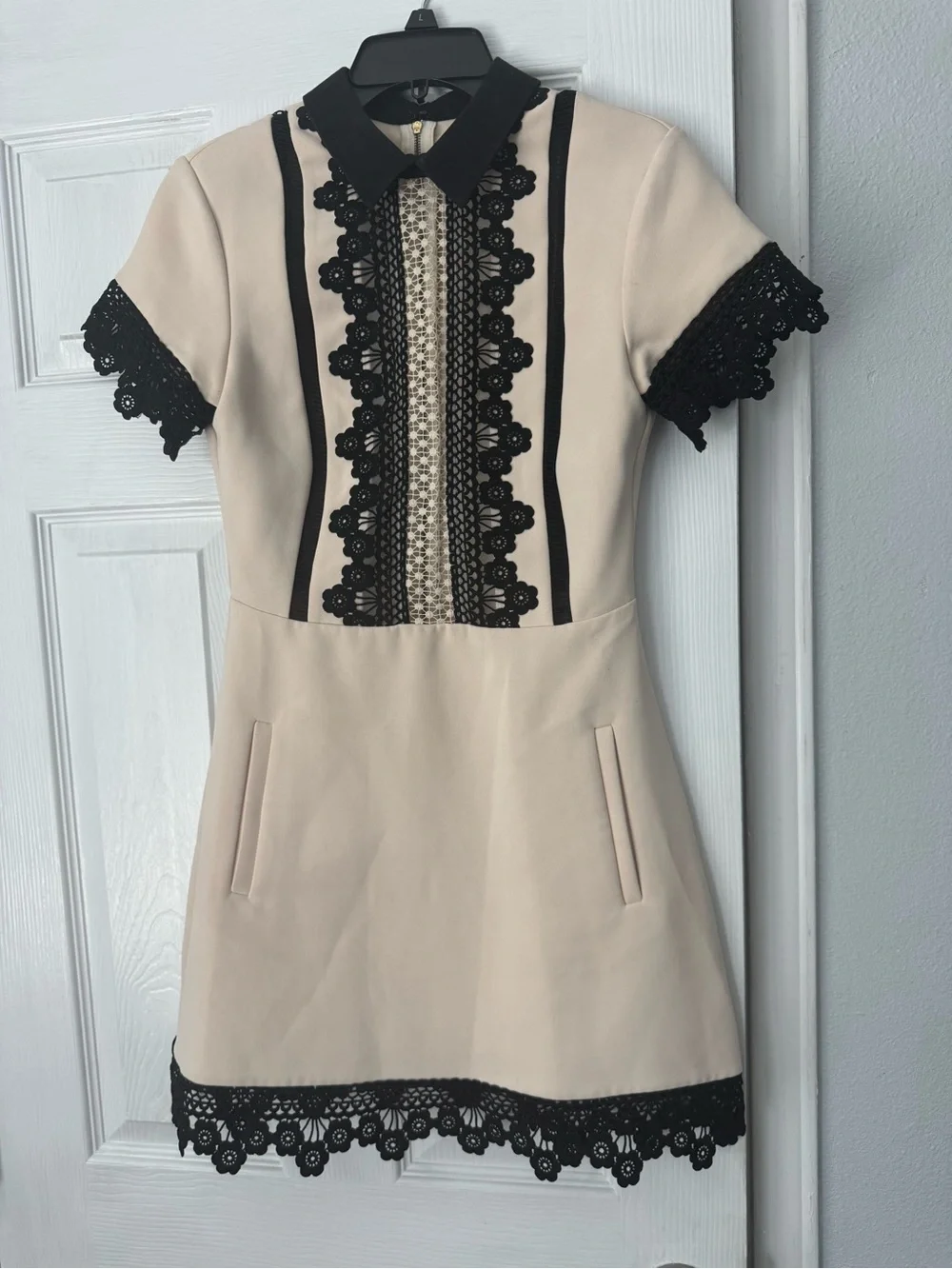 Self-Portrait Cream Dress with Black Lace Trim - Picture 2 of 4